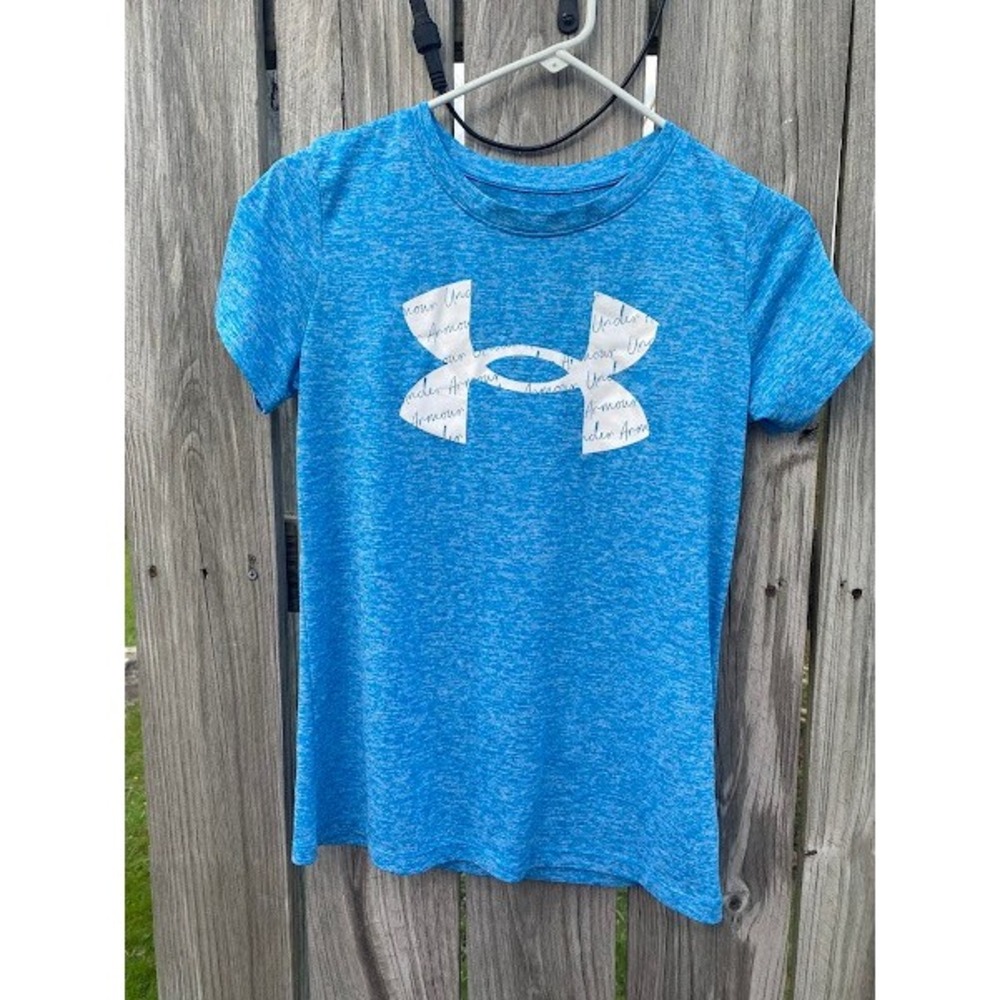 Under‎ Armour Womens XS Blue Heather HeatGear Loose Graphic Logo Shirtt